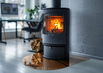 Glass hearth semi-oval Wood grain in cross section