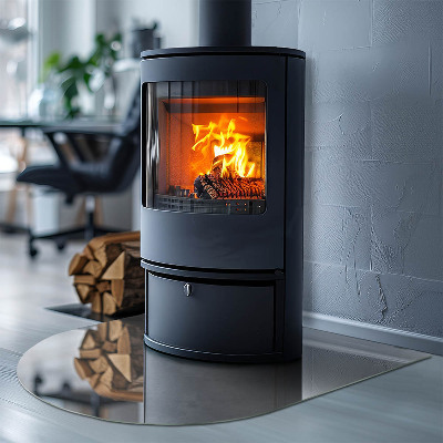 Glass hearth semi-oval Concrete texture with effect