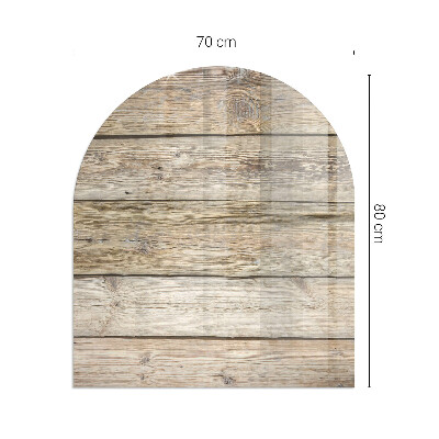 Glass fire hearth semi-oval Wooden board in the layout