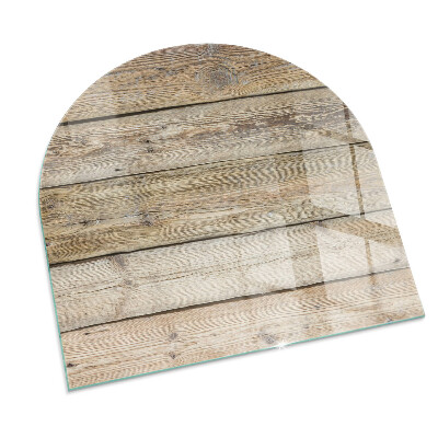 Glass fire hearth semi-oval Wooden board in the layout