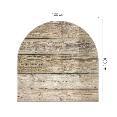Glass fire hearth semi-oval Wooden board in the layout