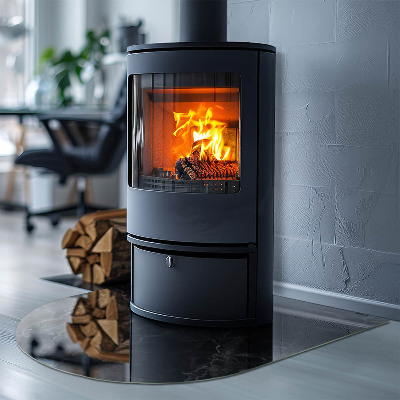 Glass fire hearth semi-oval Elegant marble pattern
