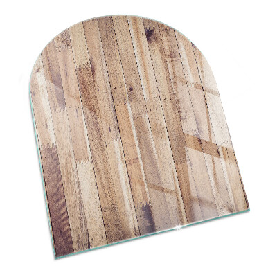 Glass fire hearth semi-oval Wooden board in the layout