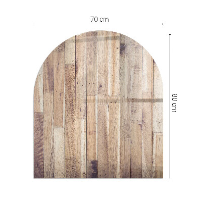 Glass fire hearth semi-oval Wooden board in the layout