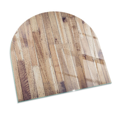 Glass fire hearth semi-oval Wooden board in the layout