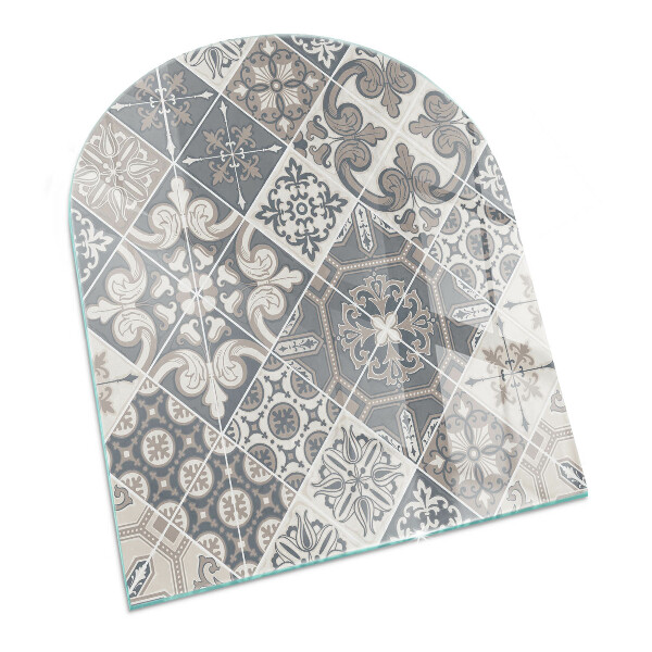 Glass fire hearth semi-oval Decorative mosaic pattern