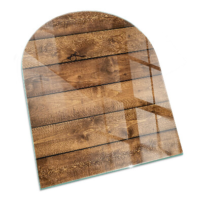 Glass fire hearth semi-oval Wooden board with grain