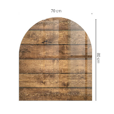 Glass fire hearth semi-oval Wooden board with grain