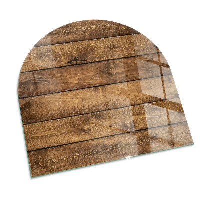 Glass fire hearth semi-oval Wooden board with grain