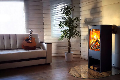 Glass fire hearth semi-oval Wooden board with grain