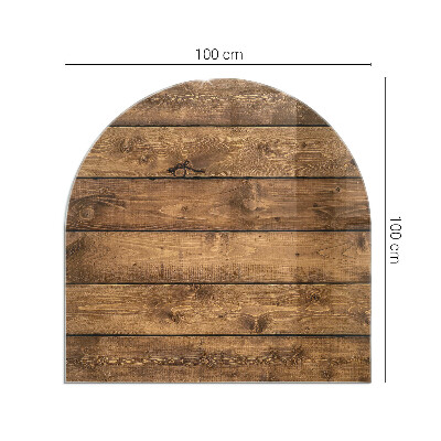 Glass fire hearth semi-oval Wooden board with grain