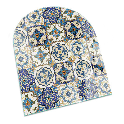 Glass fire hearth semi-oval Mosaic pattern with flowers