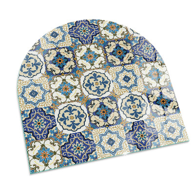 Glass fire hearth semi-oval Mosaic pattern with flowers