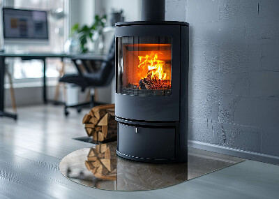 Glass fire hearth semi-oval Leaves in subtle patterns