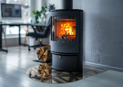 Glass fire hearth semi-oval Geometry with wood