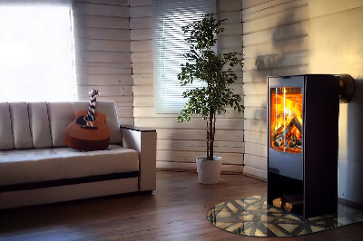 Glass fire hearth semi-oval Geometry with wood
