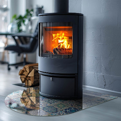 Glass fire hearth semi-oval Mosaic patterns on tiles