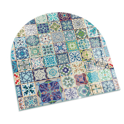 Glass fire hearth semi-oval Mosaic patterns on tiles