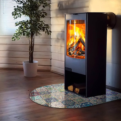 Glass fire hearth semi-oval Mosaic patterns on tiles