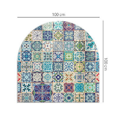 Glass fire hearth semi-oval Mosaic patterns on tiles