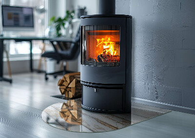Glass hearth semi-oval Damaged wooden board