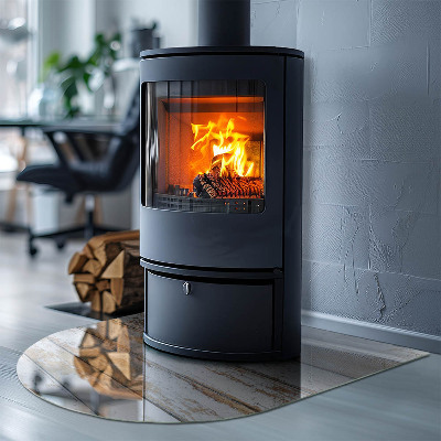 Glass hearth semi-oval Damaged wooden board