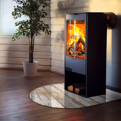 Glass hearth semi-oval Damaged wooden board