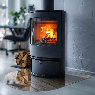 Glass hearth semi-oval Natural wood planks