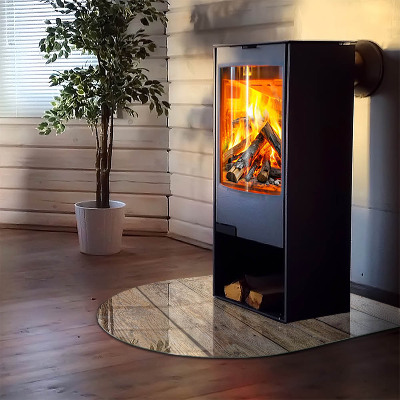 Glass hearth semi-oval Natural wood planks