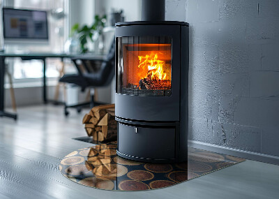 Glass fire hearth semi-oval Box with cut wood