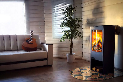Glass fire hearth semi-oval Box with cut wood