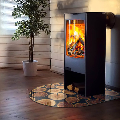 Glass fire hearth semi-oval Box with cut wood