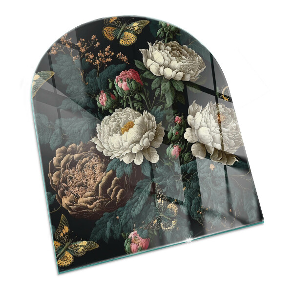 Glass hearth semi-oval Floral pattern with butterflies
