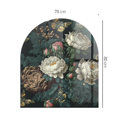 Glass hearth semi-oval Floral pattern with butterflies