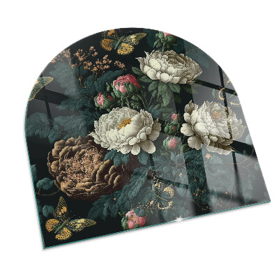 Glass hearth semi-oval Floral pattern with butterflies