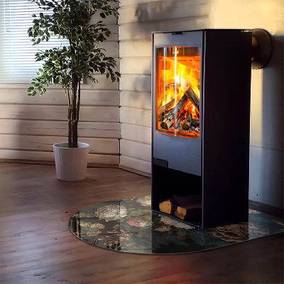 Glass hearth semi-oval Floral pattern with butterflies