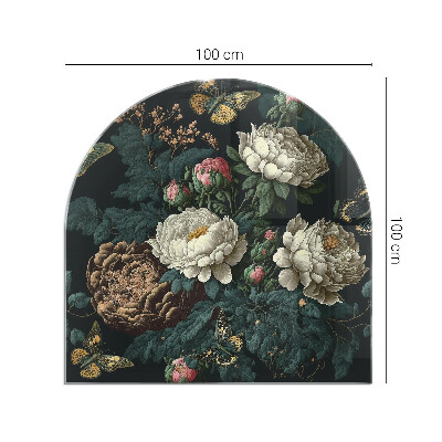 Glass hearth semi-oval Floral pattern with butterflies