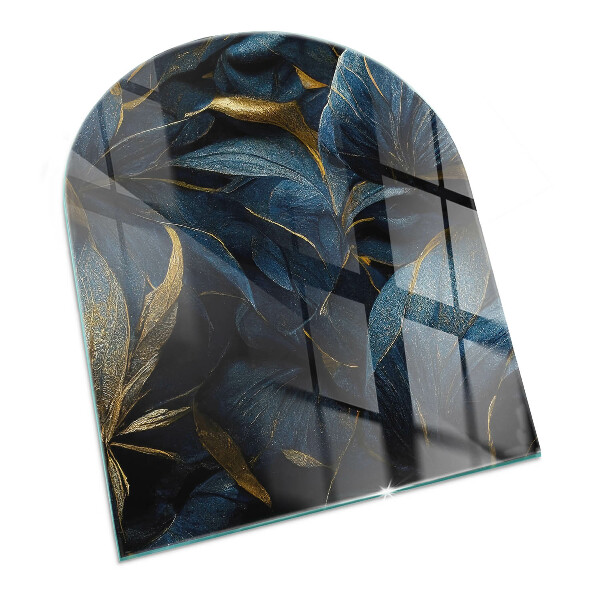 Glass fire hearth semi-oval Elegant leaves in texture