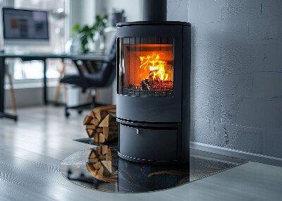 Glass fire hearth semi-oval Elegant leaves in texture