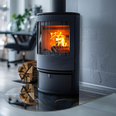Glass fire hearth semi-oval Elegant leaves in texture