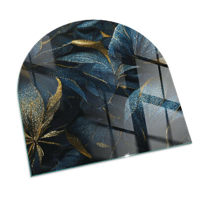 Glass fire hearth semi-oval Elegant leaves in texture