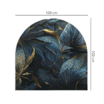 Glass fire hearth semi-oval Elegant leaves in texture