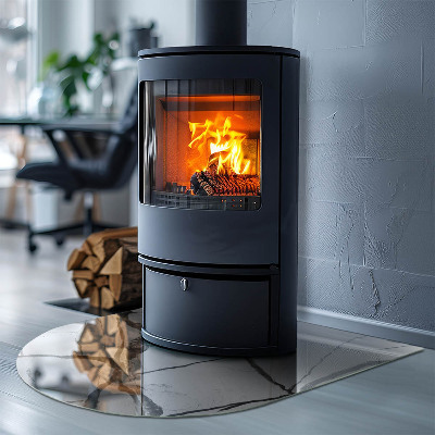 Glass fire hearth semi-oval Marble Vein Pattern