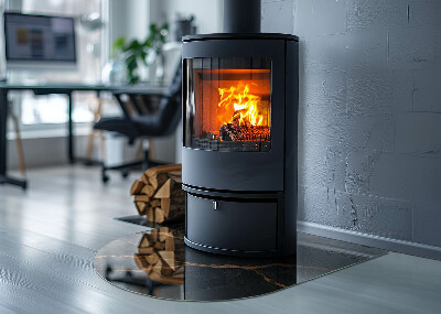 Glass fire hearth semi-oval Elegant marble with veins
