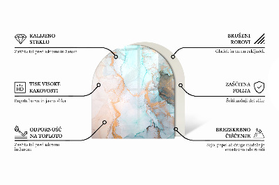 Glass fire hearth semi-oval Elegant marble with veins
