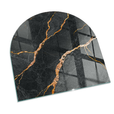 Glass fire hearth semi-oval Elegant marble with veins