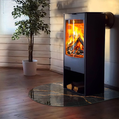 Glass fire hearth semi-oval Elegant marble with veins