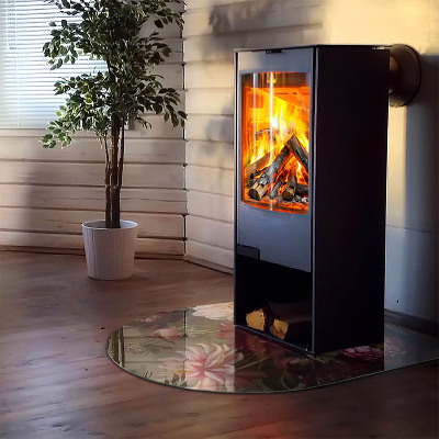 Glass hearth semi-oval Flower bouquet in detail
