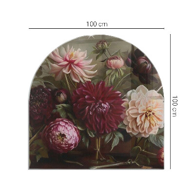 Glass hearth semi-oval Flower bouquet in detail
