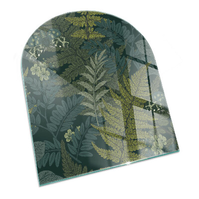 Glass fire hearth semi-oval Plant motifs with butterflies